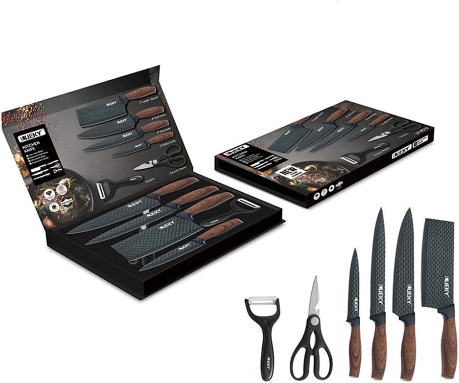 Set de Cuțite Premium 6 Piese cu Foarfecă & Decojitor - Oțel Inoxidabil, Antiaderent, Inginerie Germană