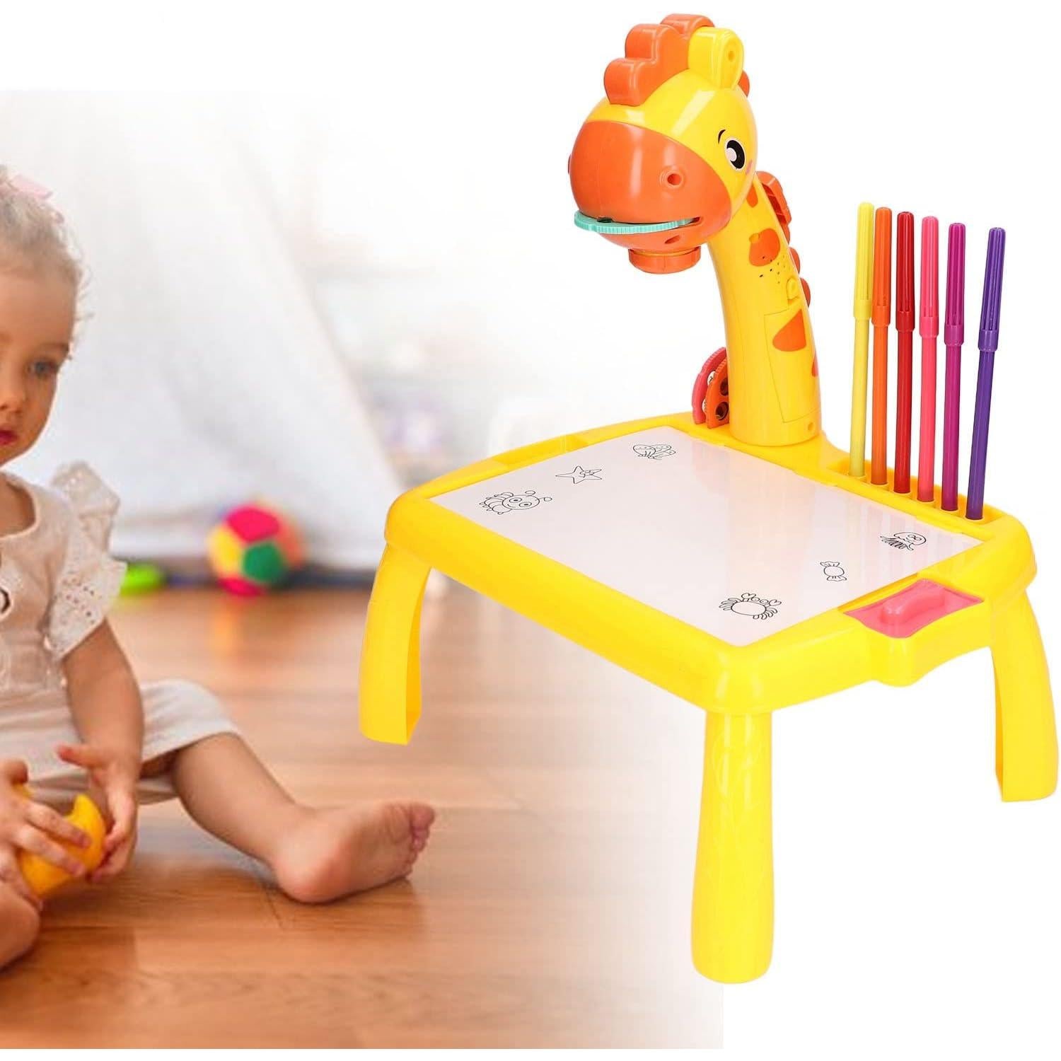 Masa Muzicala de Desen pentru copii cu Proiector, model Girafa, culoare Galben, 24 imagini, AVX-WT-222-2-YELLOW-GIRAFFE-1