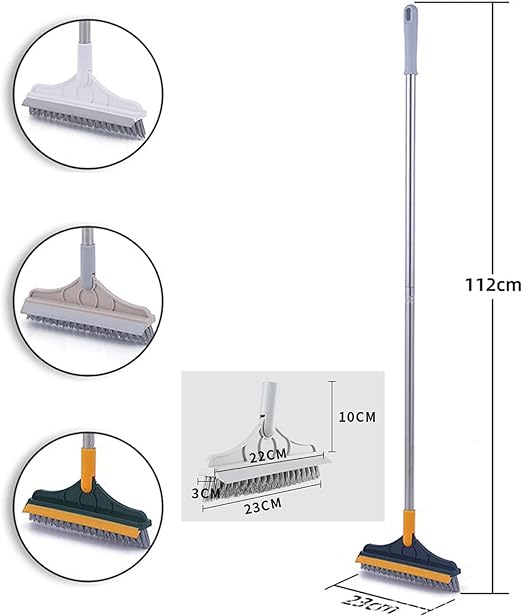 Perie de curățat podele 2 în 1 cu mâner lung, racletă și perie ajustabilă în formă de V