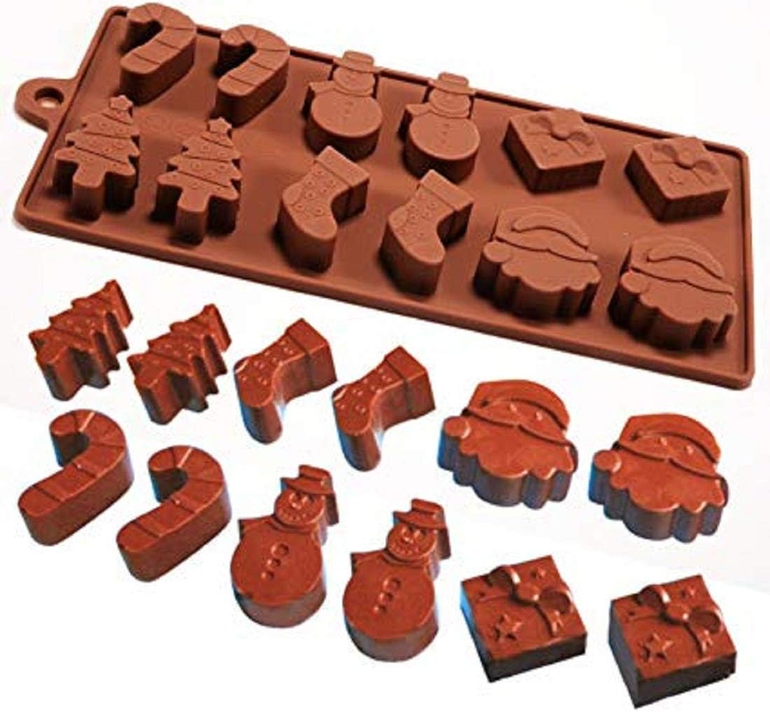 Formă din Silicon pentru Bomboane, Ciocolată și Cuburi de Gheață – Modele de Crăciun cu 12 Figurine