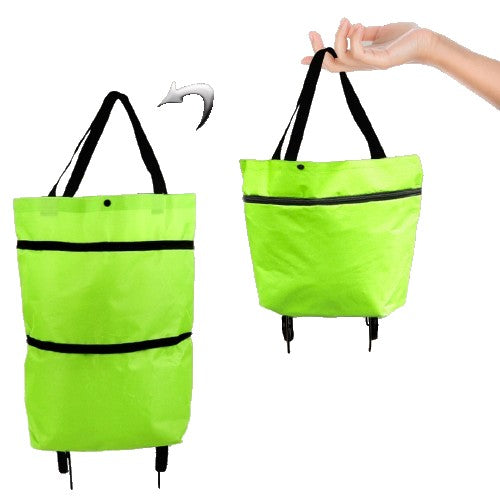 Geanta Pliabila, Flippy, 2 in 1, Carucior cu Roti, pentru Cumparaturi, 19 l, Verde, Plastic, 39 x 46 x 12 cm-0
