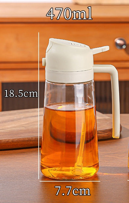 Recipient Ulei 2 in 1, Functie Spray & Turnare, din Sticla, Fara Scurgere, 18.5 x 7.7 cm, 470 ml, Alb