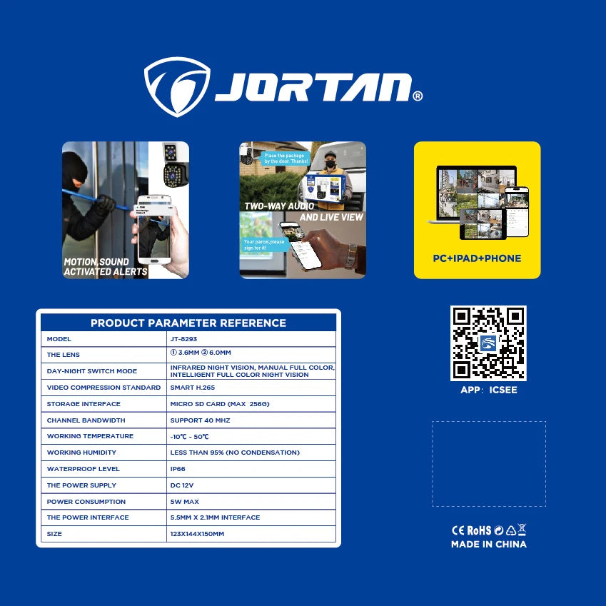 Camera Dubla Jortan - 6MP, Full HD 4K, LAN/WiFi cu Alarma, Detectare Umana, Recunoastere Faciala, IP 66