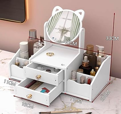 Organizator de Machiaje și Produse Cosmetice cu Sertare și Oglindă 360°