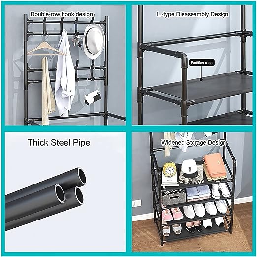 Cuier pentru haine cu suport pantofi, 5 rafturi, 165 x 80 x 26 x 17cm