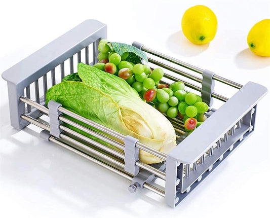Suport de scurgere extensibil pentru vase peste chiuveta, organizator pe blat