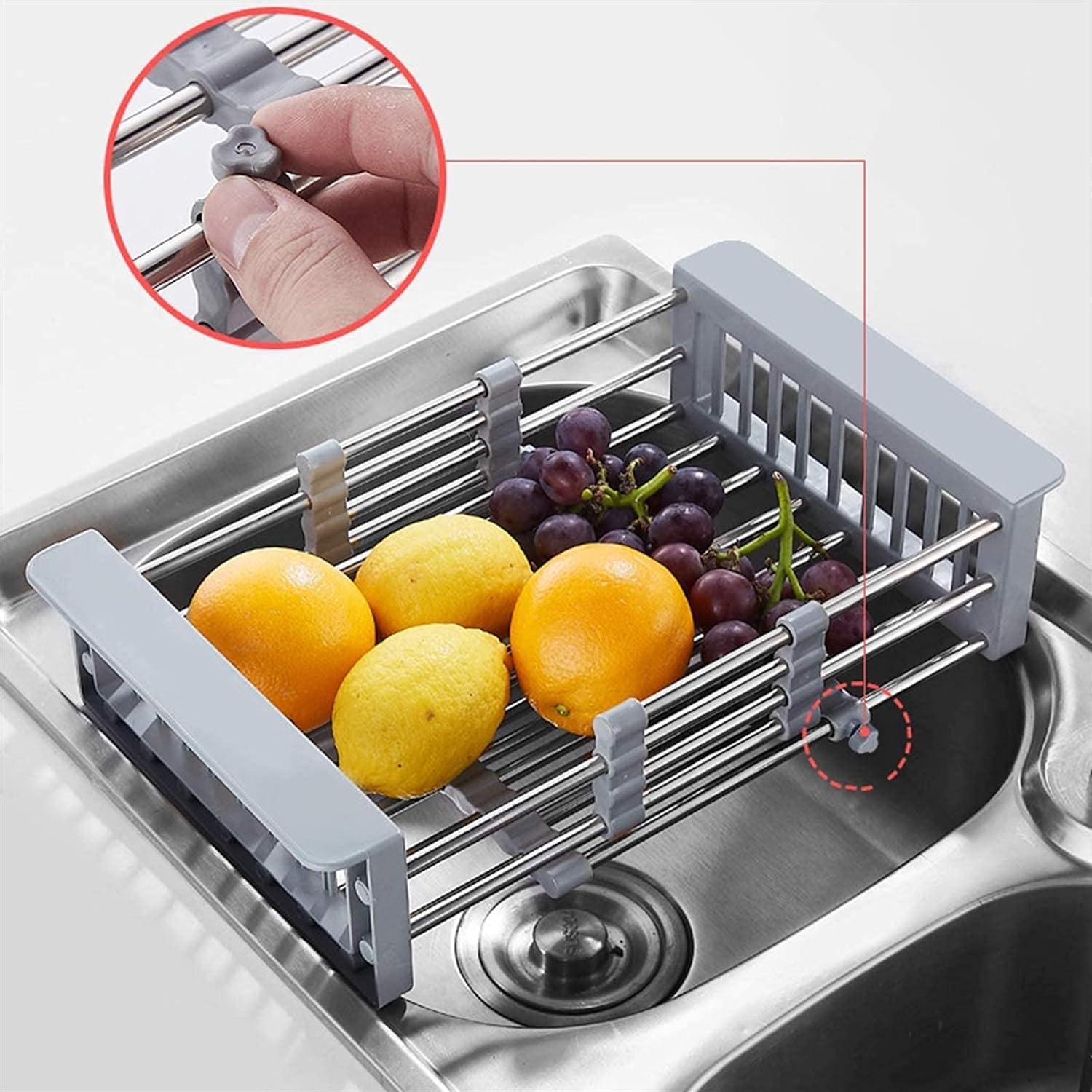 Suport de scurgere extensibil pentru vase peste chiuveta, organizator pe blat