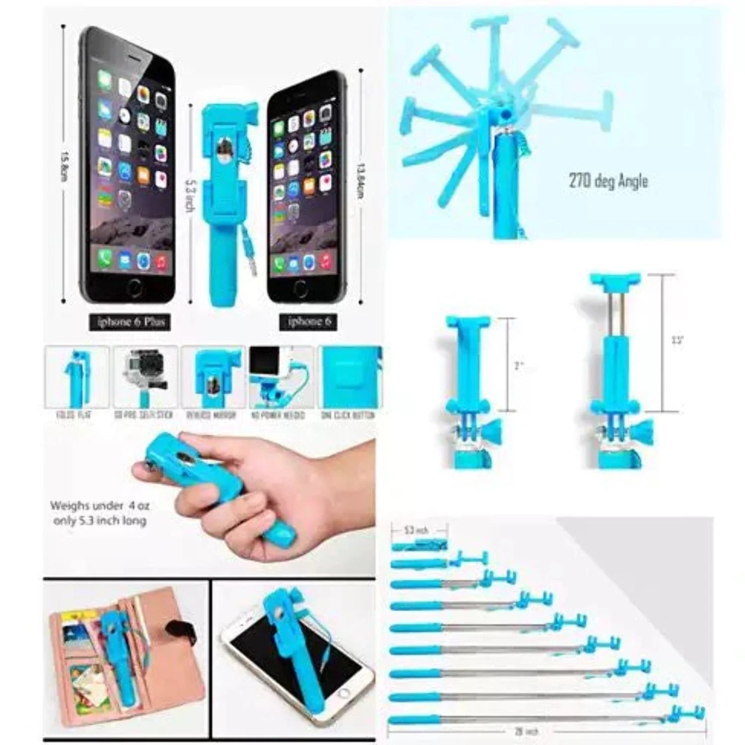 Selfie Stick Mini – Candy Bar, ultra-compact, fără Bluetooth sau baterie