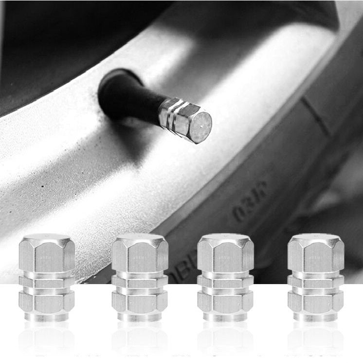 Set capacele auto pentru ventil hexagon argintiu 4 buc-0