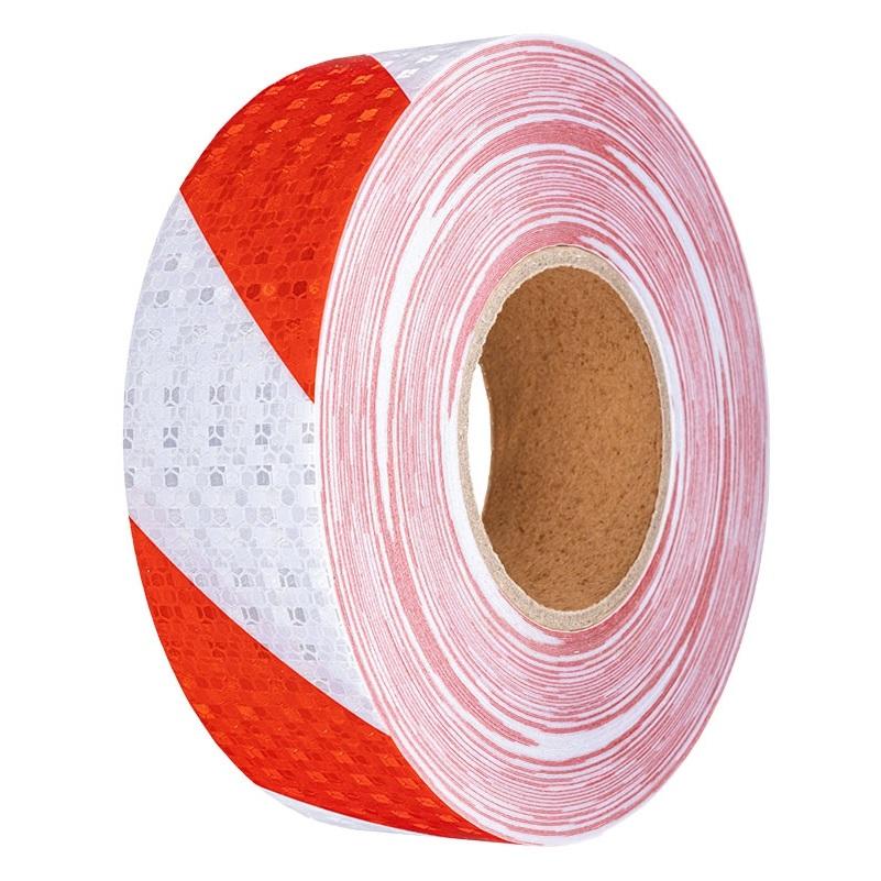 Banda reflectorizanta adeziva tip fagure - ROSU-ALB (rola 4cm x 23m)-0