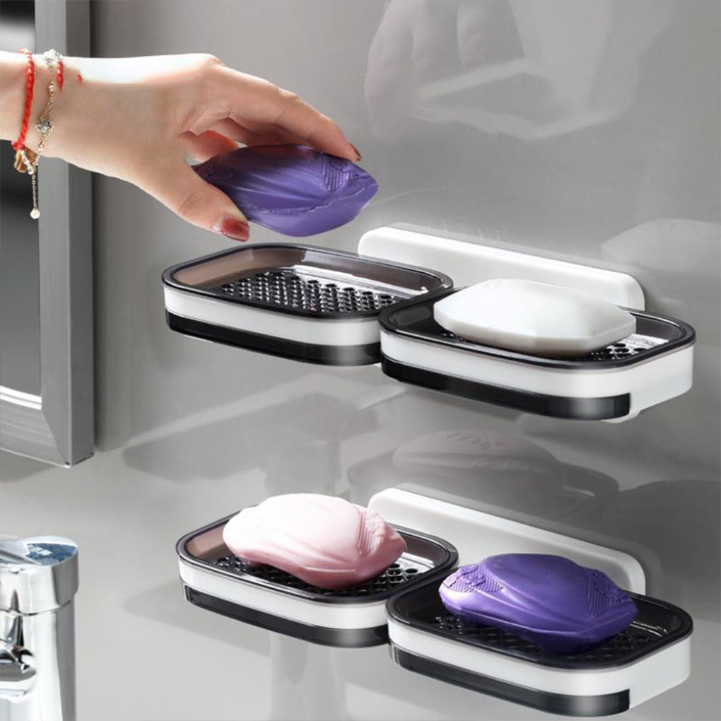 Organizator de bureți si sapun montat pe perete, rezistent la umiditate, cu tavă pentru scurgerea apei