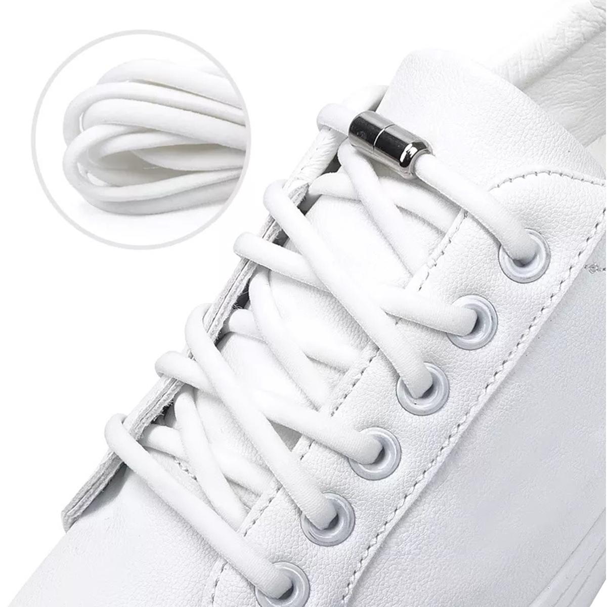 Sireturi elastice SMART pentru incaltaminte cu clema metalica, culoare alba-0