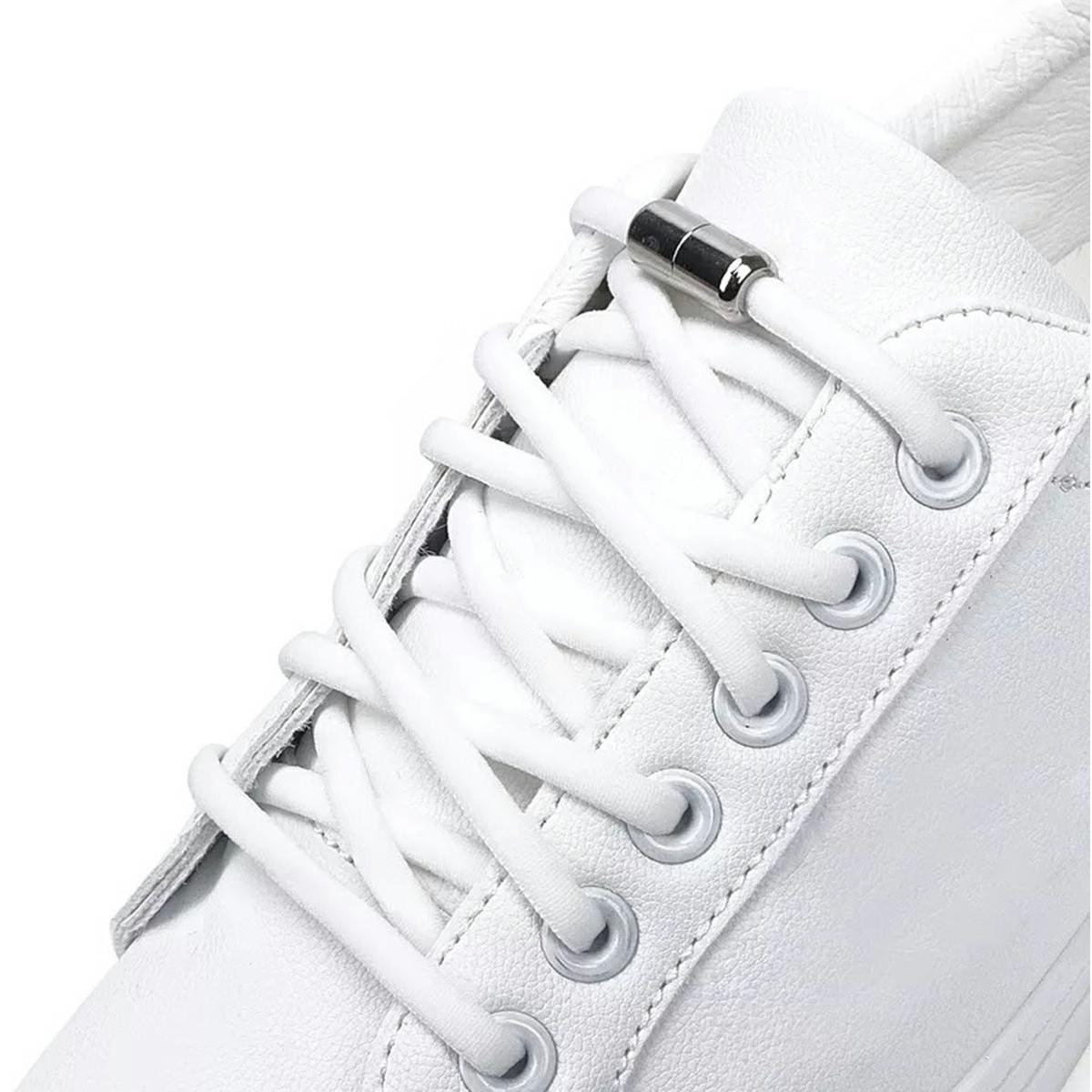 Sireturi elastice SMART pentru incaltaminte cu clema metalica, culoare alba-1