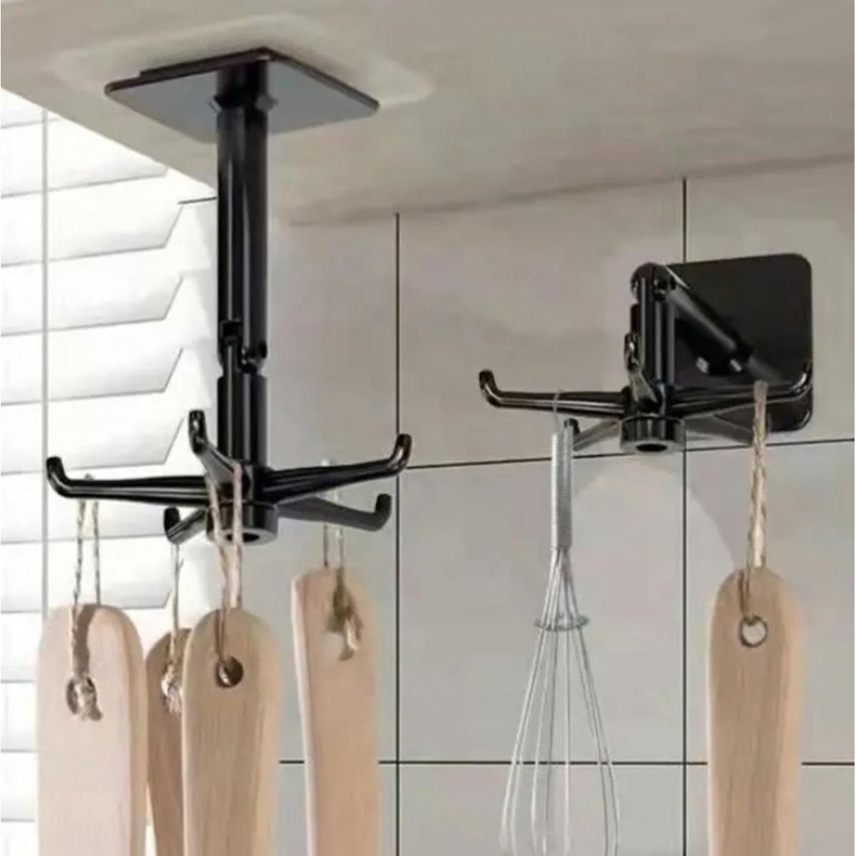 Umeras rotativ de bucatarie cu 6 carlige, material ABS, lungime 11 cm, culoare Negru-0