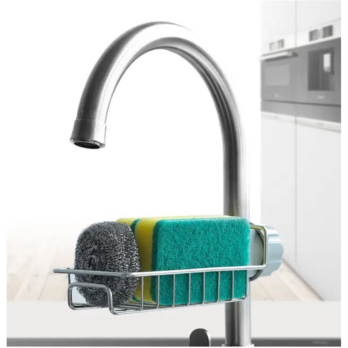 Raft organizator universal pentru bucatarie sau baie, montaj pe robinet, material otel, culoare Argintiu-4