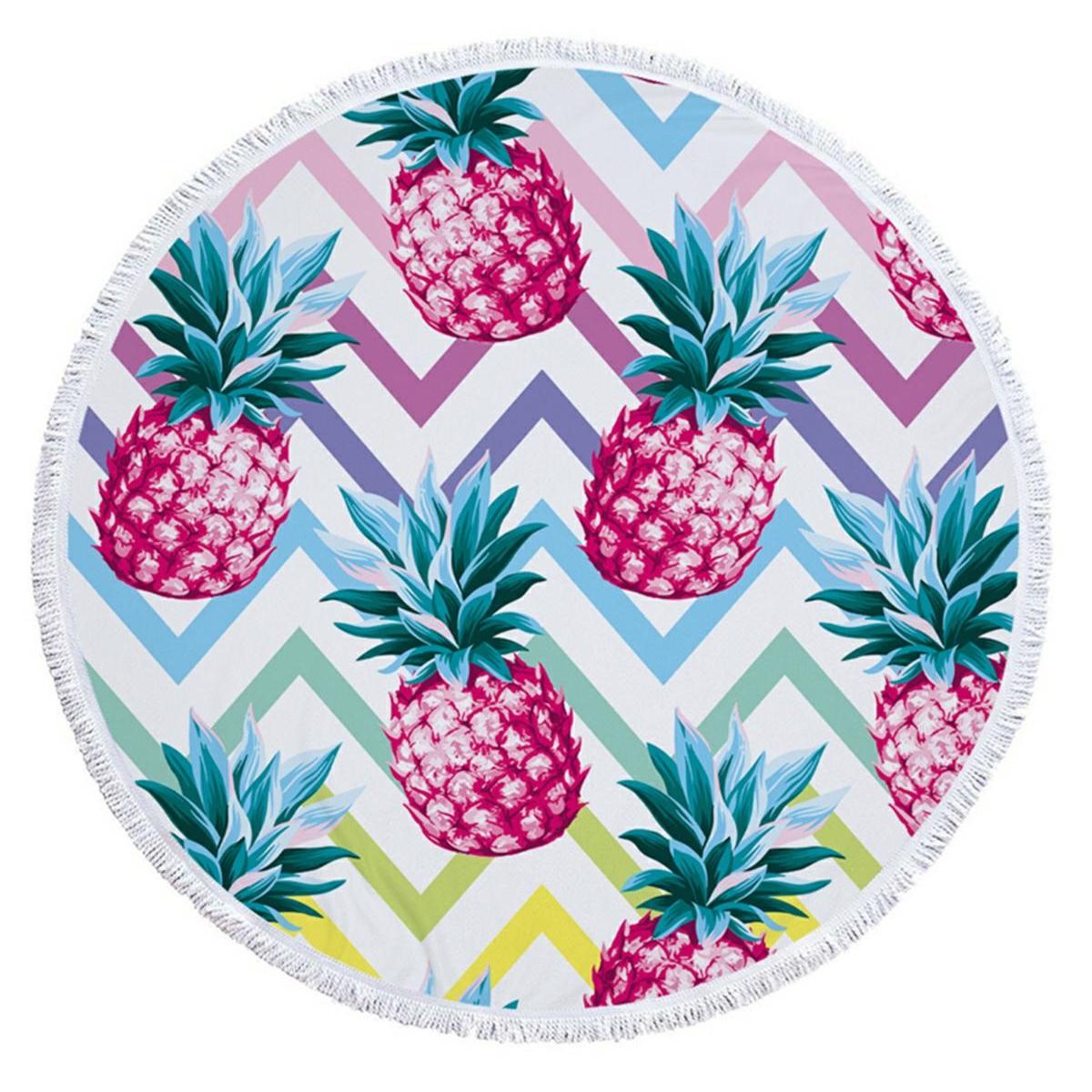 Prosop mare de plaja, super absorbant, forma rotunda, diametru 150cm, model Ananas-1