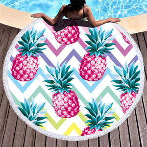 Prosop mare de plaja, super absorbant, forma rotunda, diametru 150cm, model Ananas-0