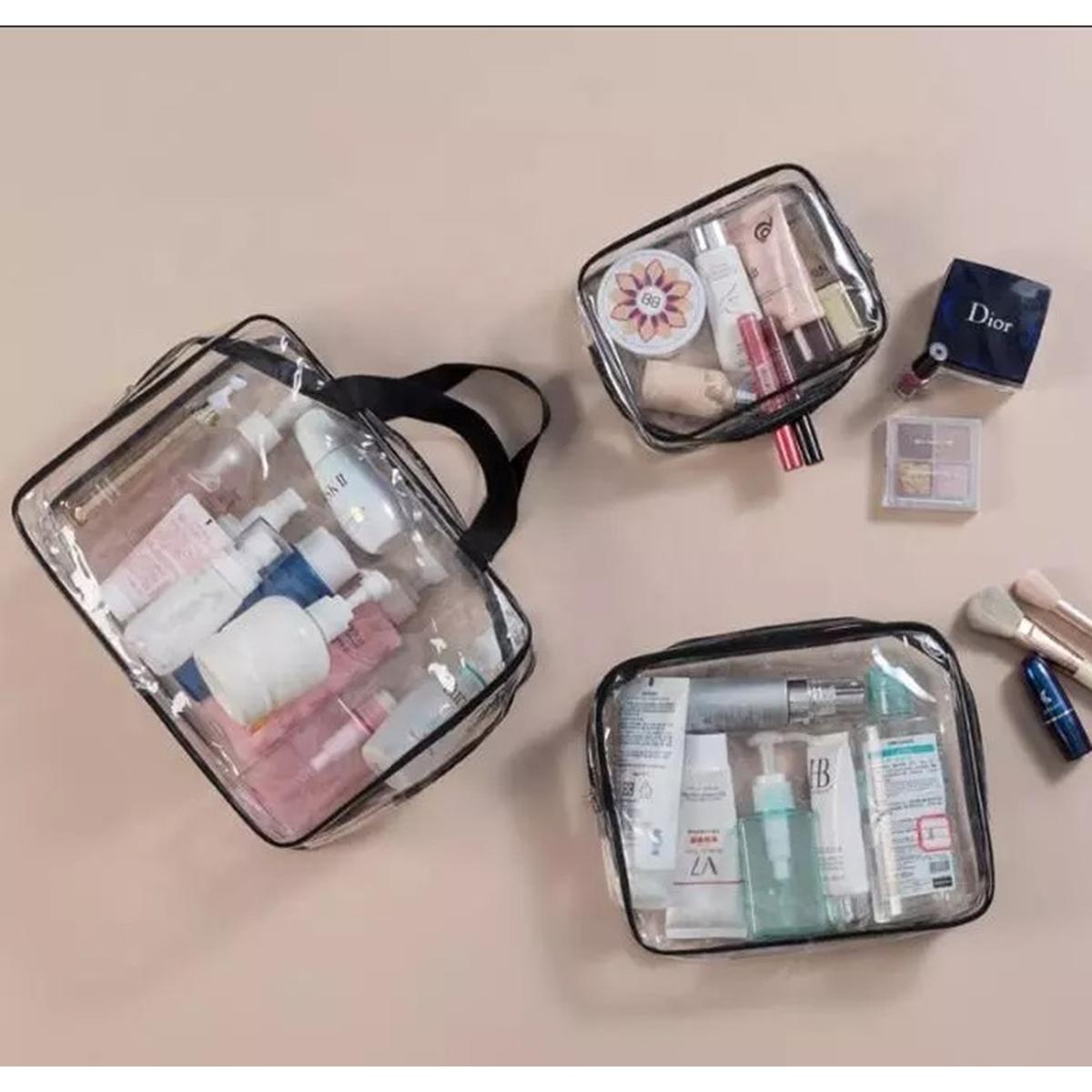 Set 3 organizatoare de cosmetice, transparente, ideale pentru calatorii-1