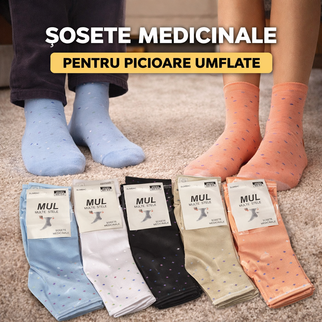 Set 5 Perechi Sosete medicinale fara elastic din 100% bumbac pentru probleme de circulatie a sangelui
