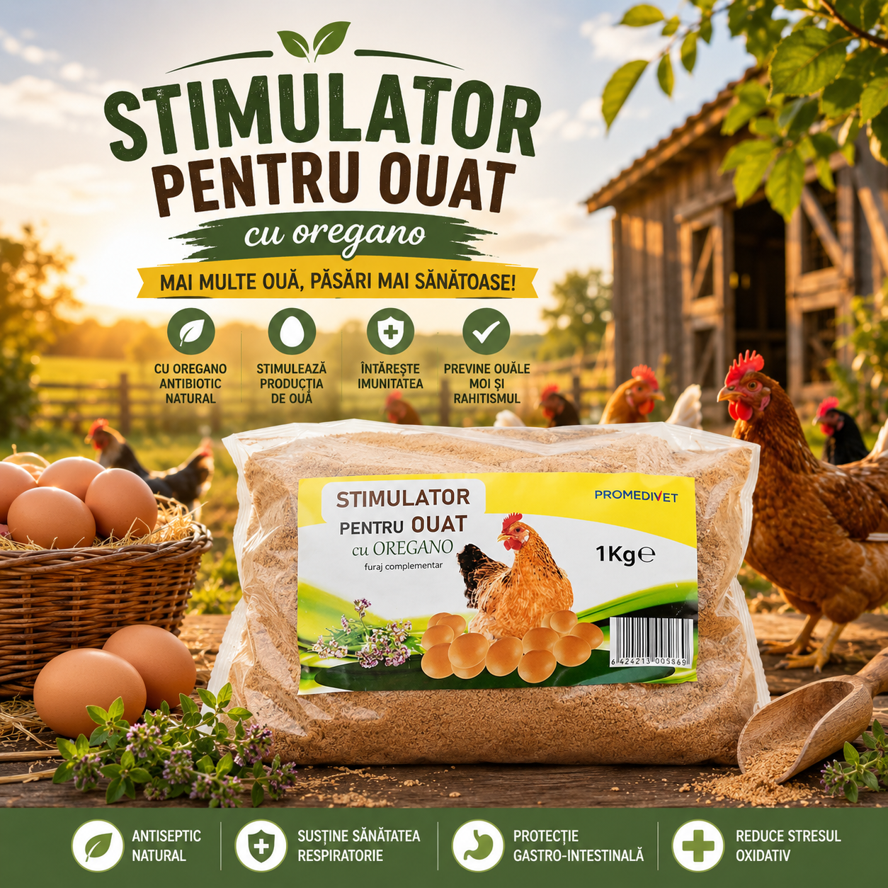 OFERTA 1+1 (2KG) Stimulator pentru ouat cu oregano | Supliment natural pentru păsări