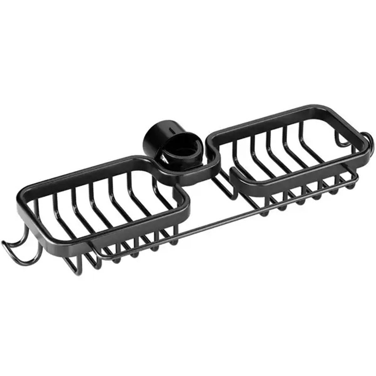 Raft organizator dublu, universal pentru bucatarie sau baie, montaj pe robinet, material otel, culoare Neagra-5