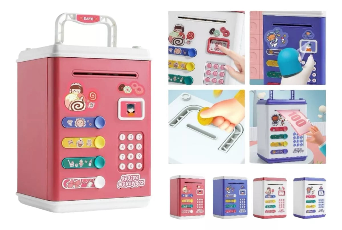 Pușculiță pentru Copii Tip ATM – Cu Cifru și Amprentă Digitală,cod pin