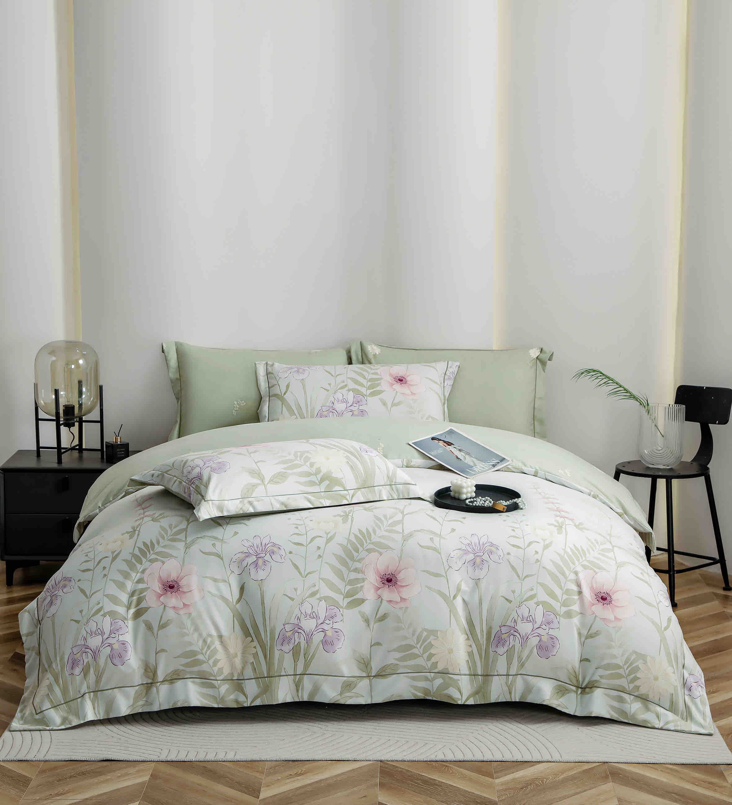 Lenjerie De Lux în Cutie Cadou - Bumbac Finet, 6 Piese, Cearceaf cu Elastic, Model 6