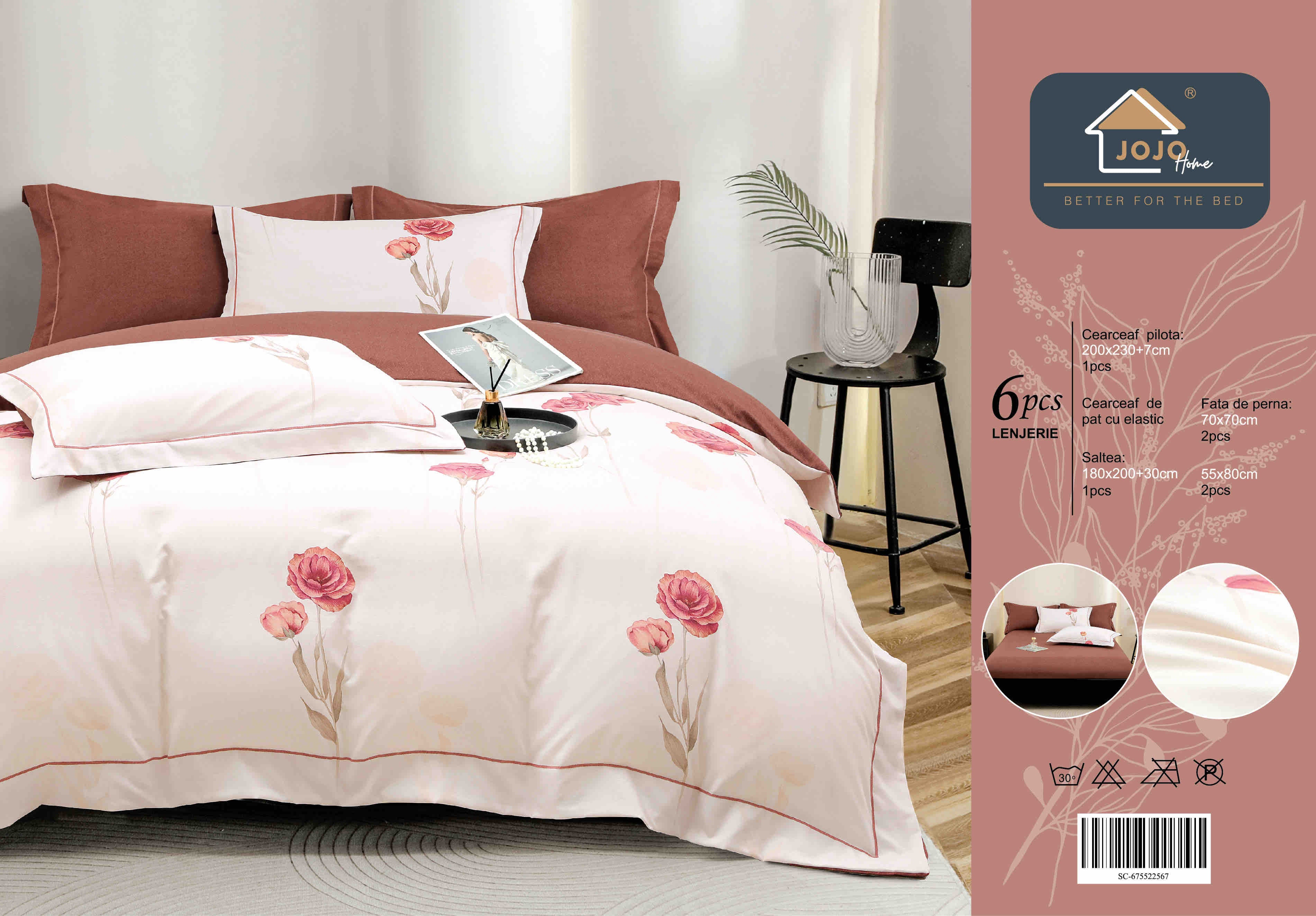 Lenjerie De Lux în Cutie Cadou - Bumbac Finet, 6 Piese, Cearceaf cu Elastic, Model 2