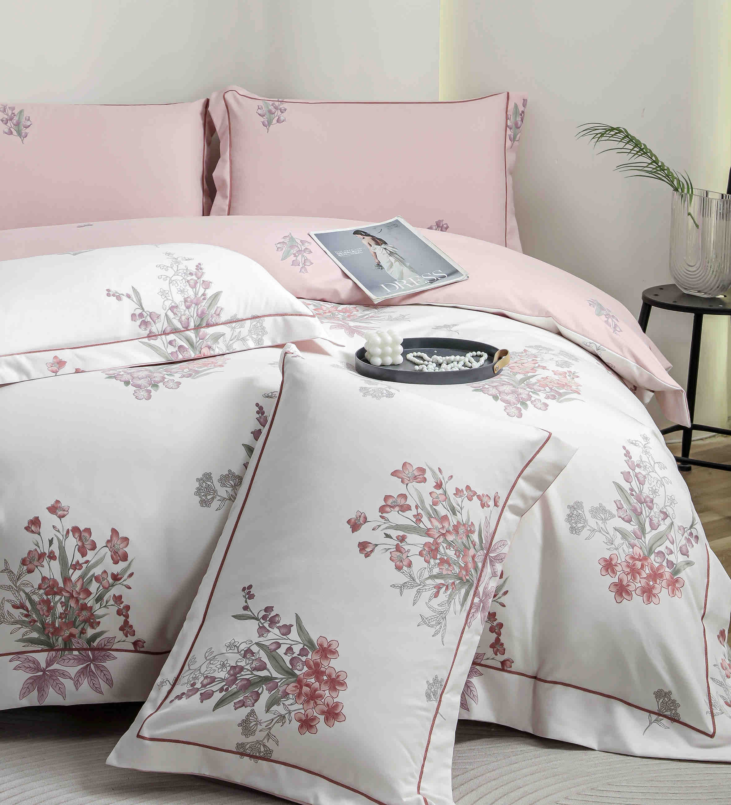 Lenjerie De Lux în Cutie Cadou - Bumbac Finet, 6 Piese, Cearceaf cu Elastic, Model 5