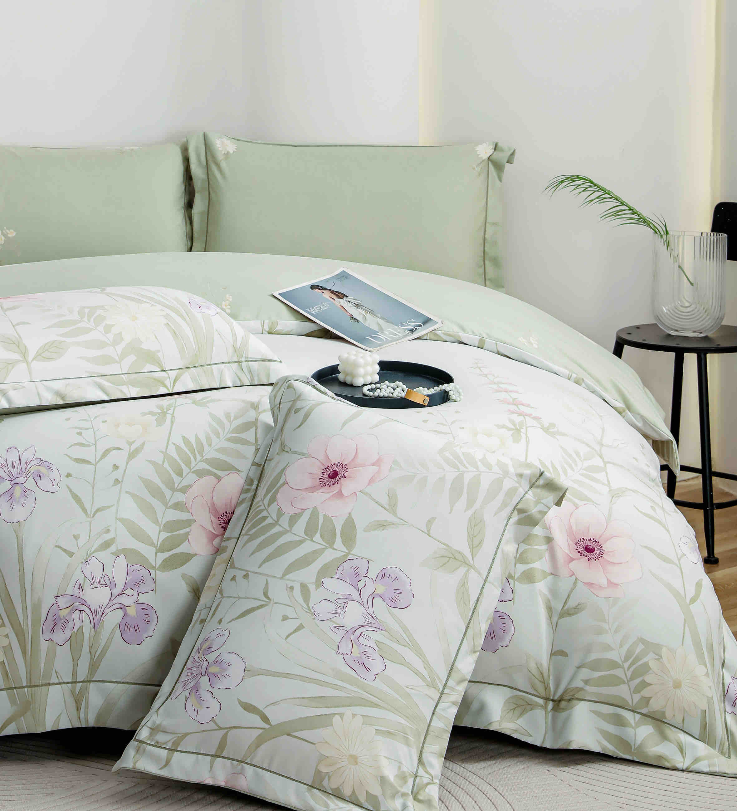 Lenjerie De Lux în Cutie Cadou - Bumbac Finet, 6 Piese, Cearceaf cu Elastic, Model 6