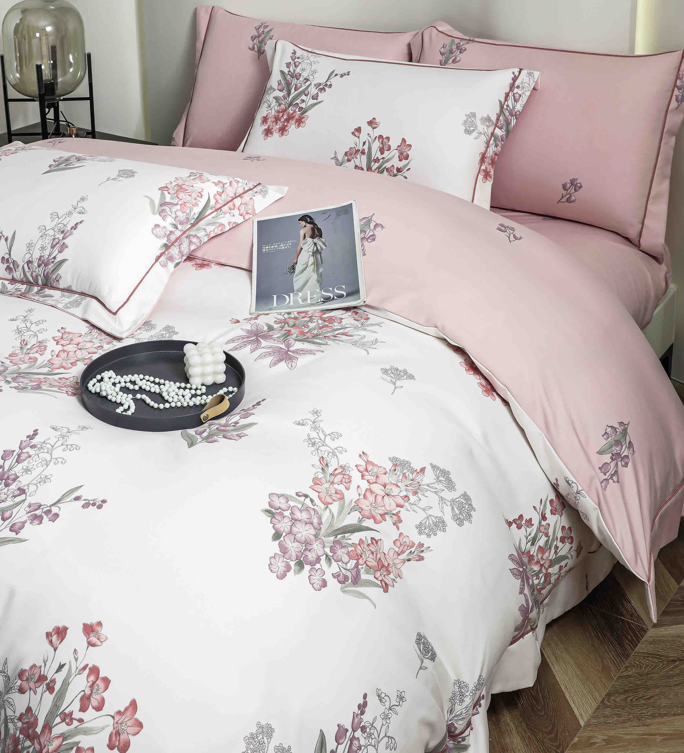 Lenjerie De Lux în Cutie Cadou - Bumbac Finet, 6 Piese, Cearceaf cu Elastic, Model 5