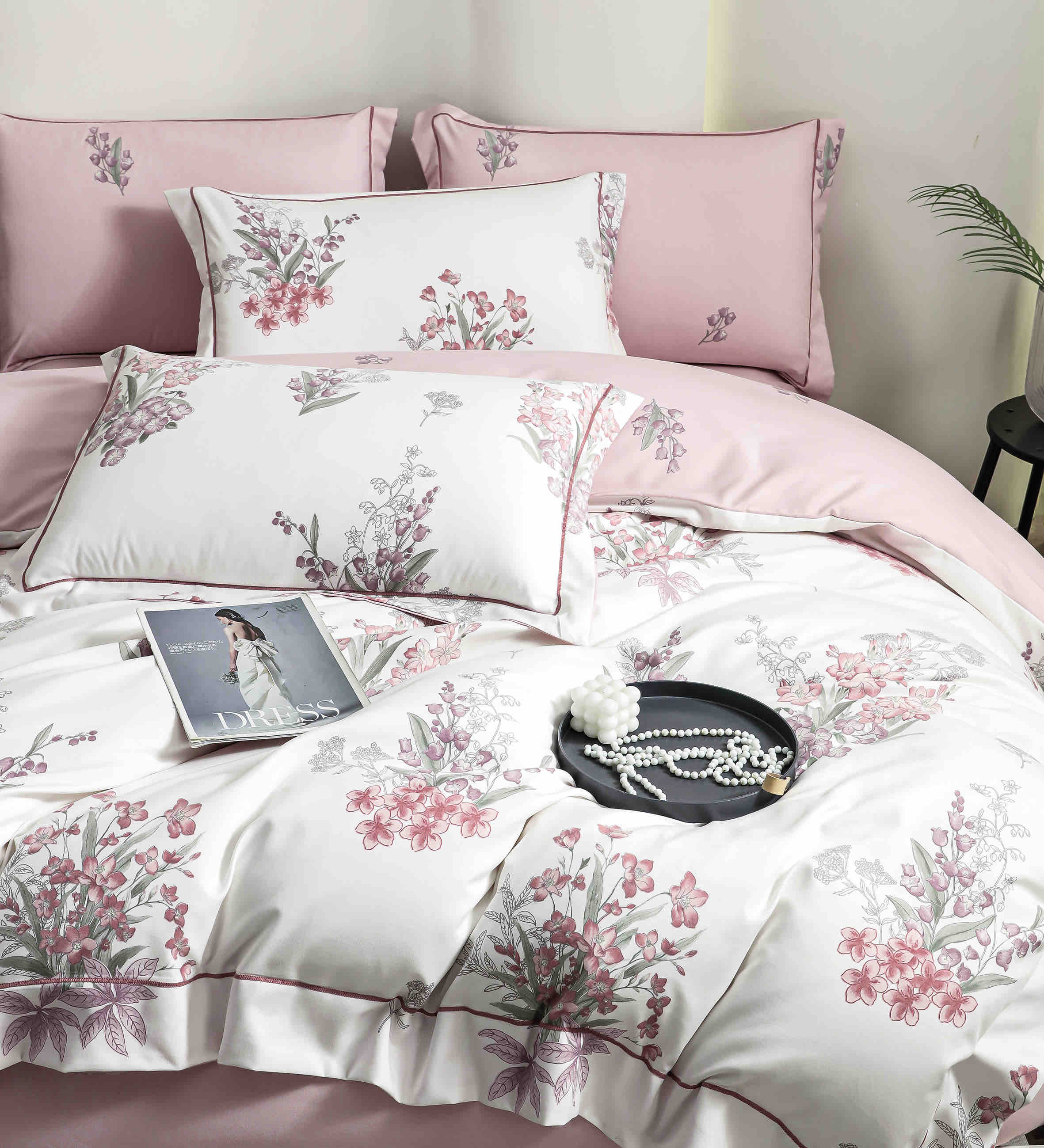 Lenjerie De Lux în Cutie Cadou - Bumbac Finet, 6 Piese, Cearceaf cu Elastic, Model 5