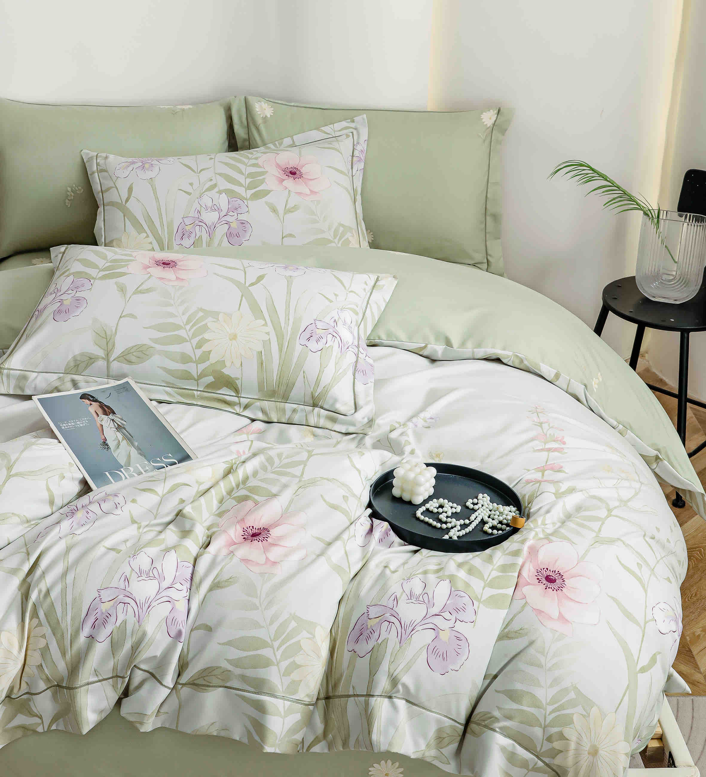 Lenjerie De Lux în Cutie Cadou - Bumbac Finet, 6 Piese, Cearceaf cu Elastic, Model 6