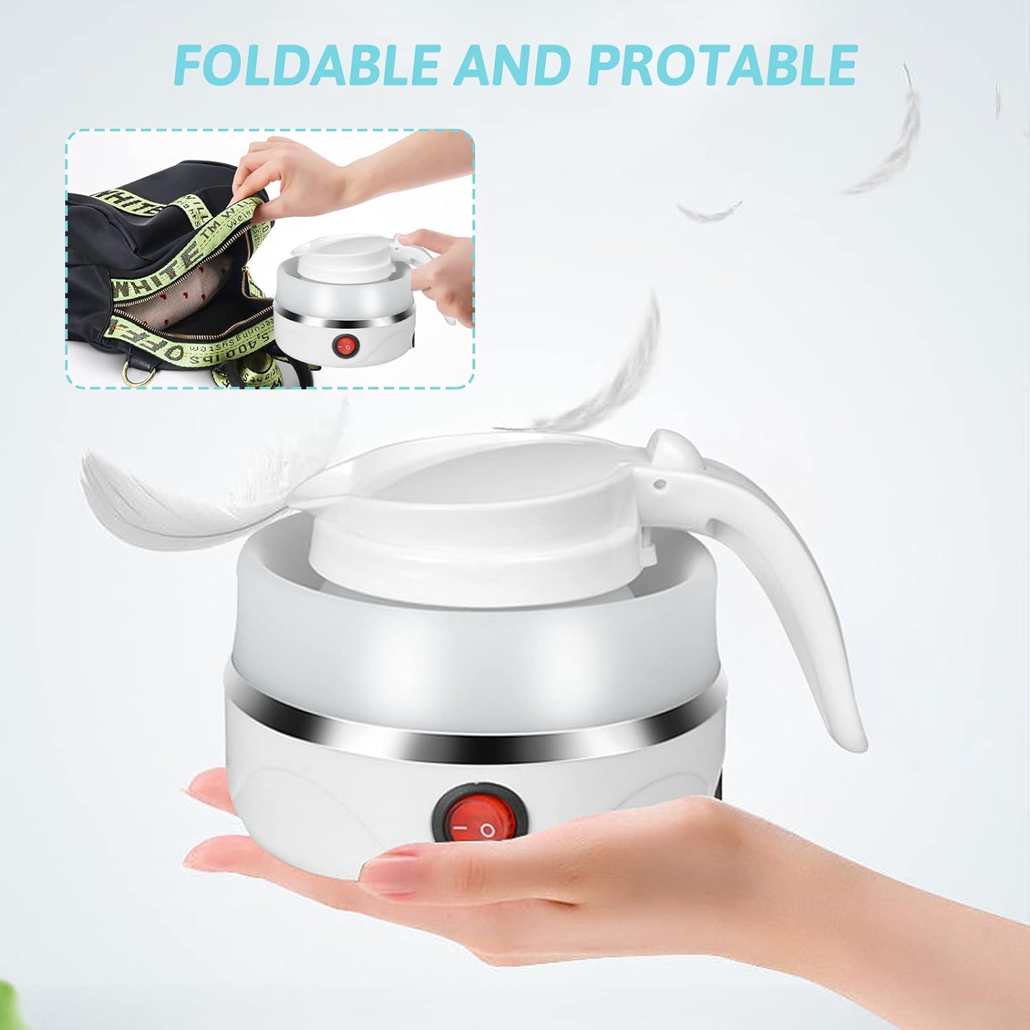 Fierbător Electric Pliabil, Silicon/Inox, 600W, 0.6L, culoare aleatorie