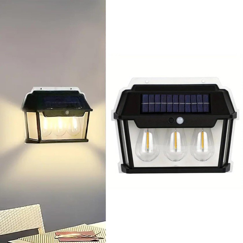 Lampa solară tip Felinar, cu 3 becuri, senzor de mișcare, 38W