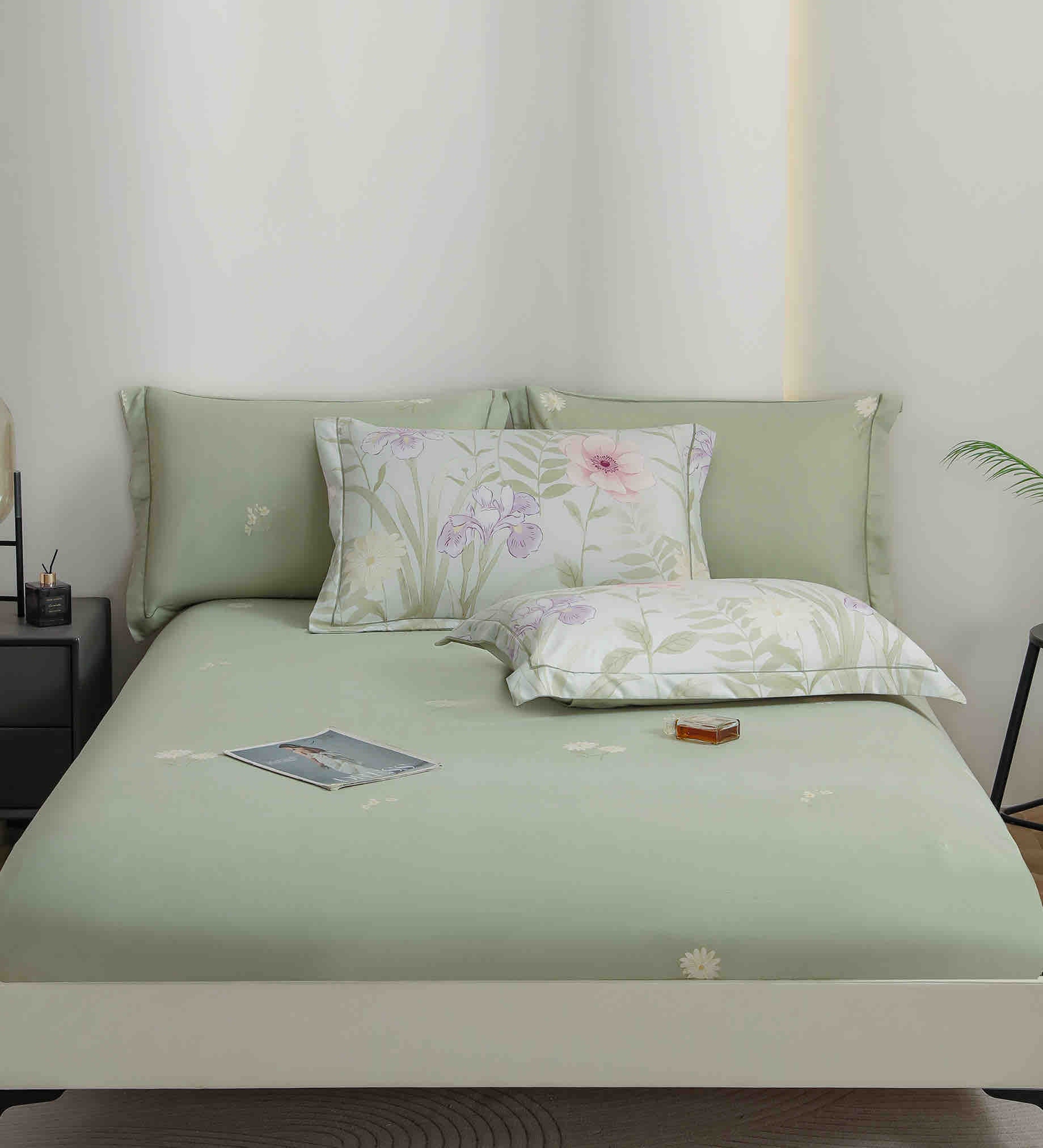 Lenjerie De Lux în Cutie Cadou - Bumbac Finet, 6 Piese, Cearceaf cu Elastic, Model 6