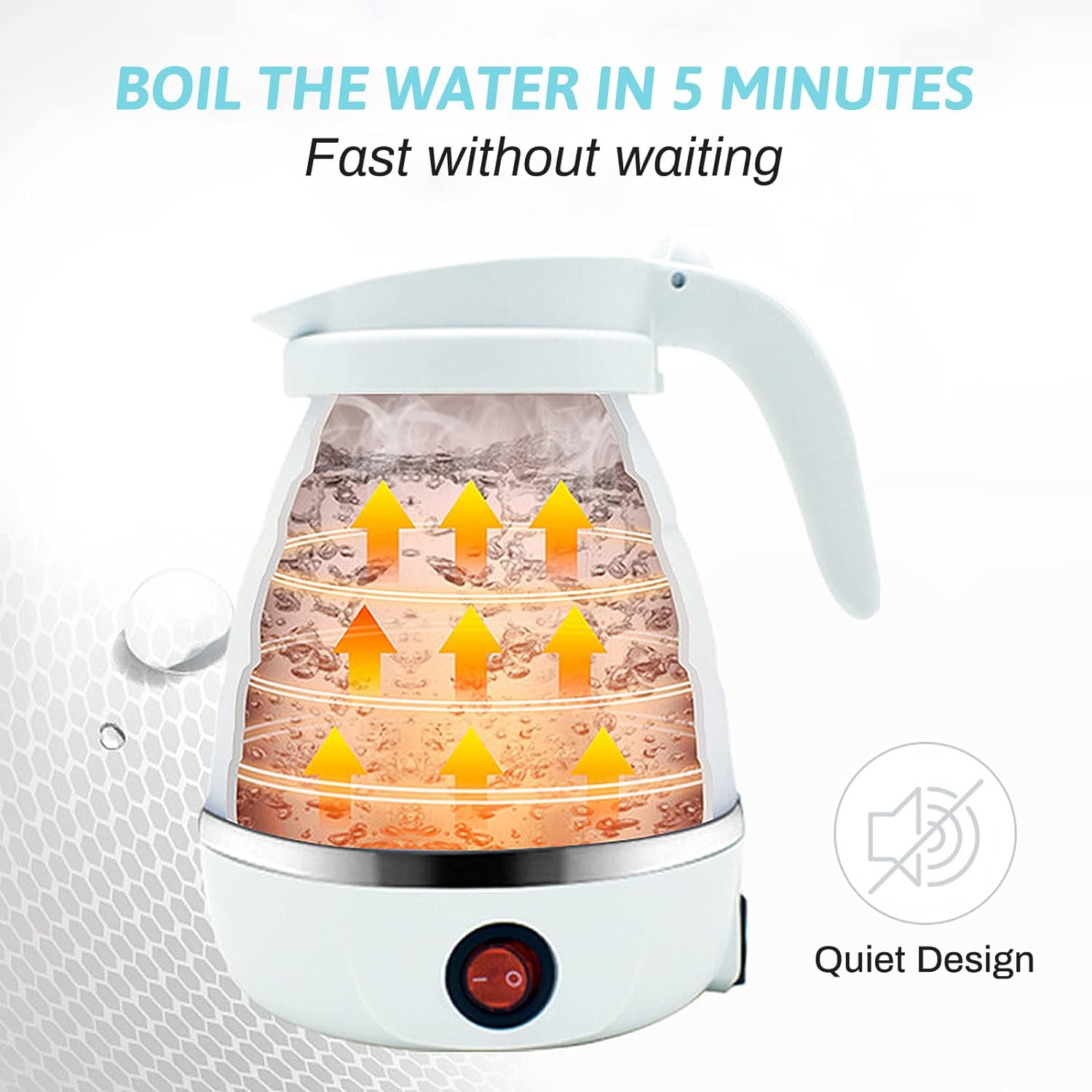 Fierbător Electric Pliabil, Silicon/Inox, 600W, 0.6L, culoare aleatorie