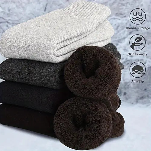 Set 4 Perechi Șosete Groase din Lână pentru Toamnă și Iarnă – Șosete Casual până la Gambă, Unisex (Mărimi 35-38 și 39-42)