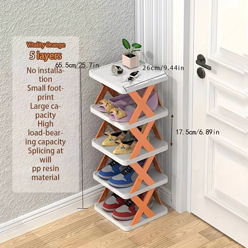 Pantofar cu 4 rafturi, modulare, alb cu portocaliu/verde