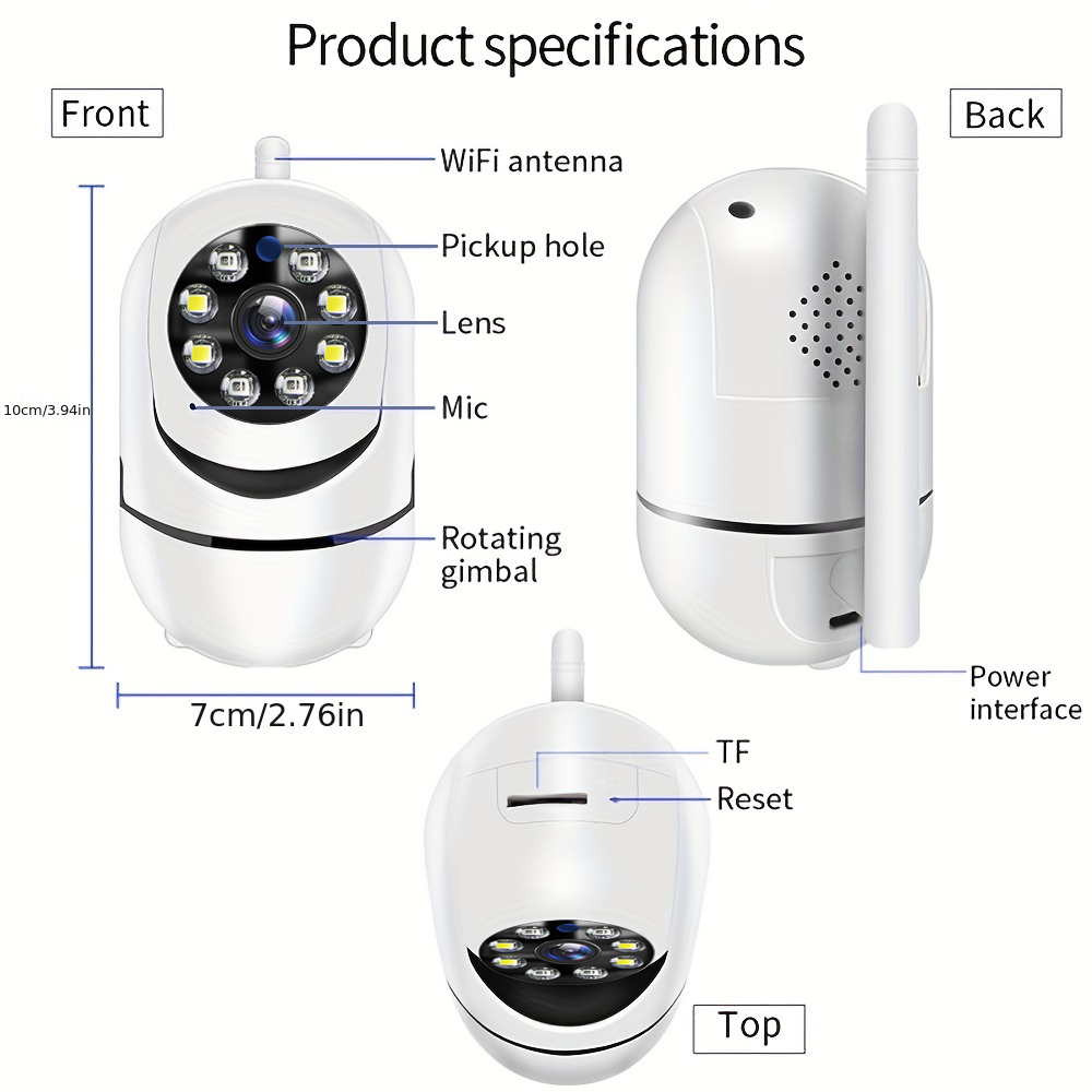 Camera Wireless Jortan Smart Home 1080P, functie Night Vision, detectie miscare, audio bidirectional
