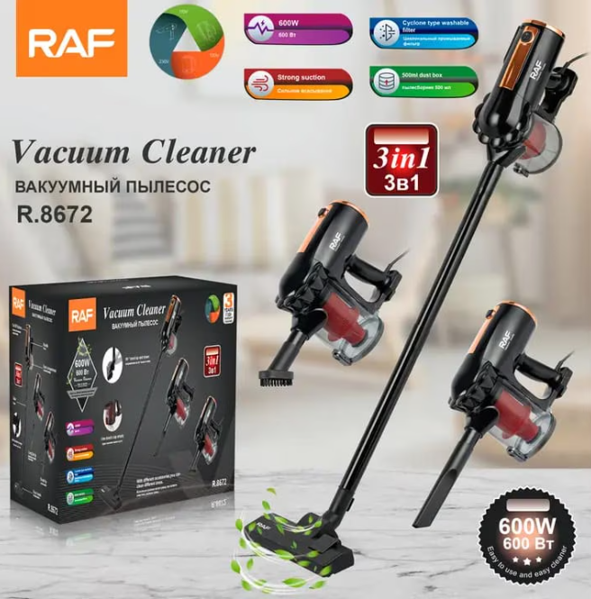 Aspirator Vertical RAF R.8672 Pro 3 în 1, 600W – Performanță și Versatilitate la Curățenie
