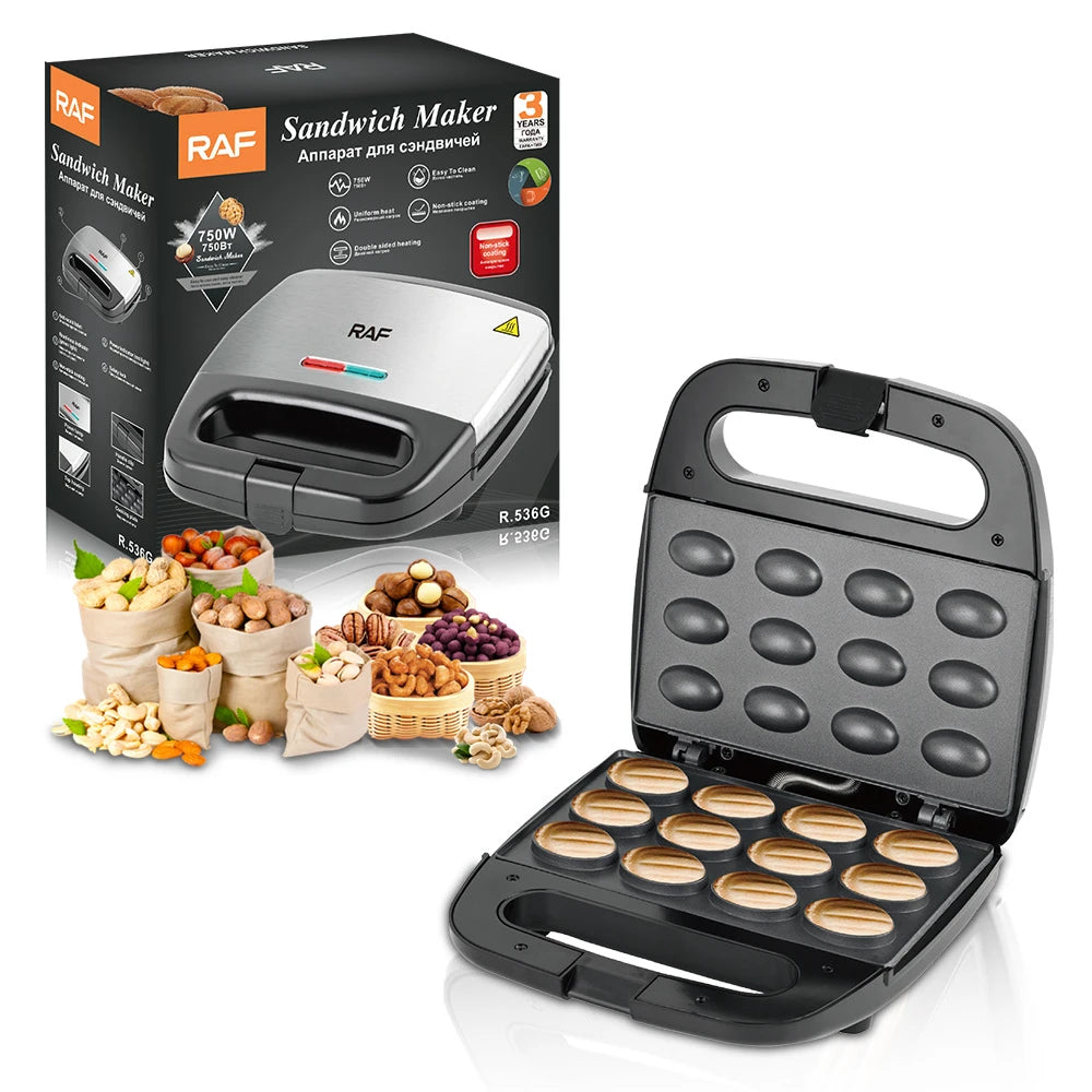 Aparat Electric pentru Copt Forme de Nuci, 750W, Plăci Neaderente – RAF R536G