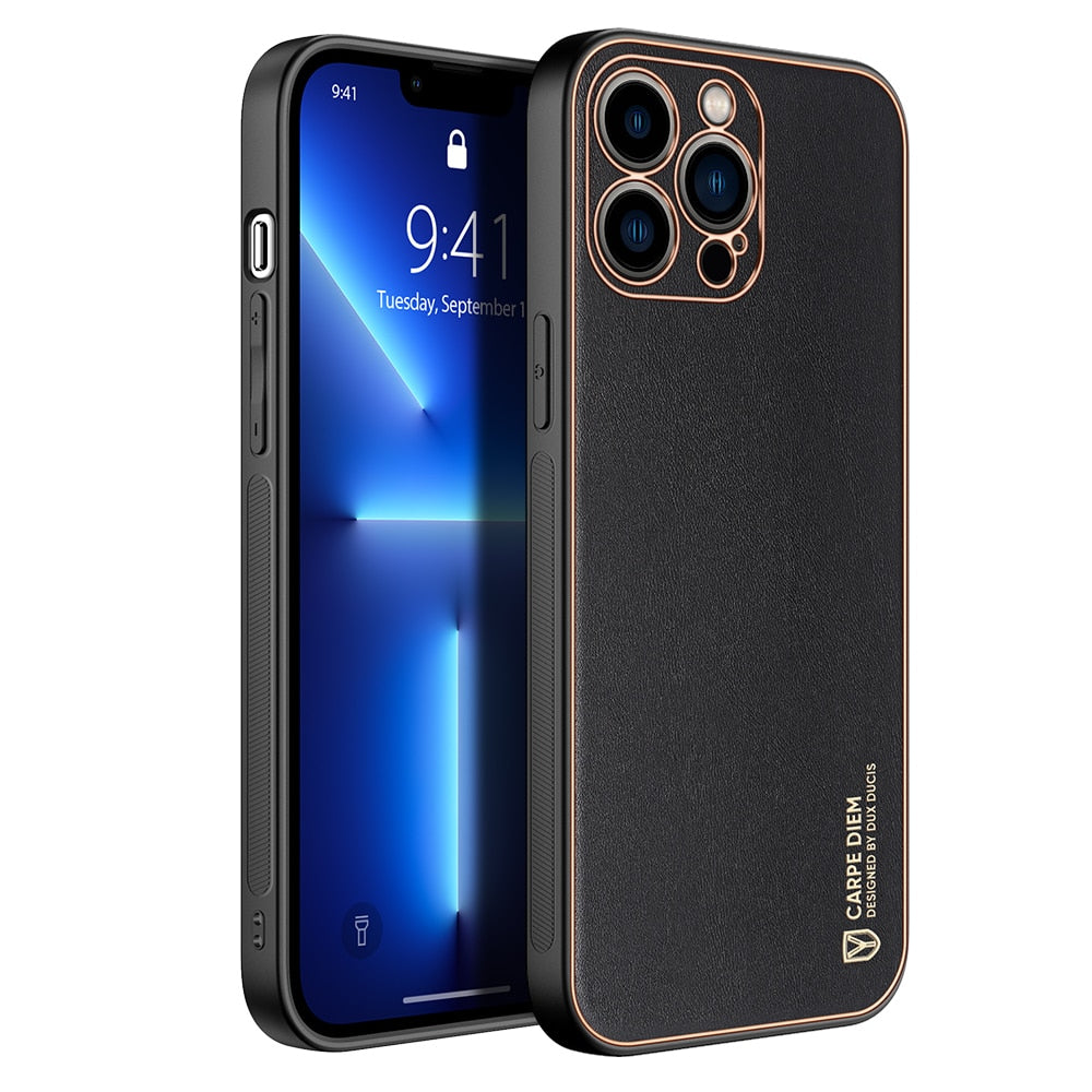 Husă de Protecție Dux Ducis Yolo pentru iPhone 13 Pro Max, Piele Ecologică, TPU și Policarbonat, Negru-Auriu