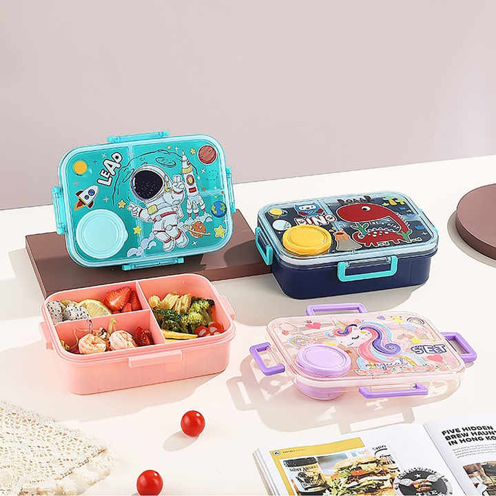 Cutie Bento Box pentru Copii – 1200ml, 3 Compartimente + Recipient Sos 80ml