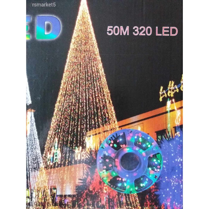 Instalatie de Craciun tip sir rola, 8 jocuri de lumini, fir negru, 300 LED-uri tip diamant 50M