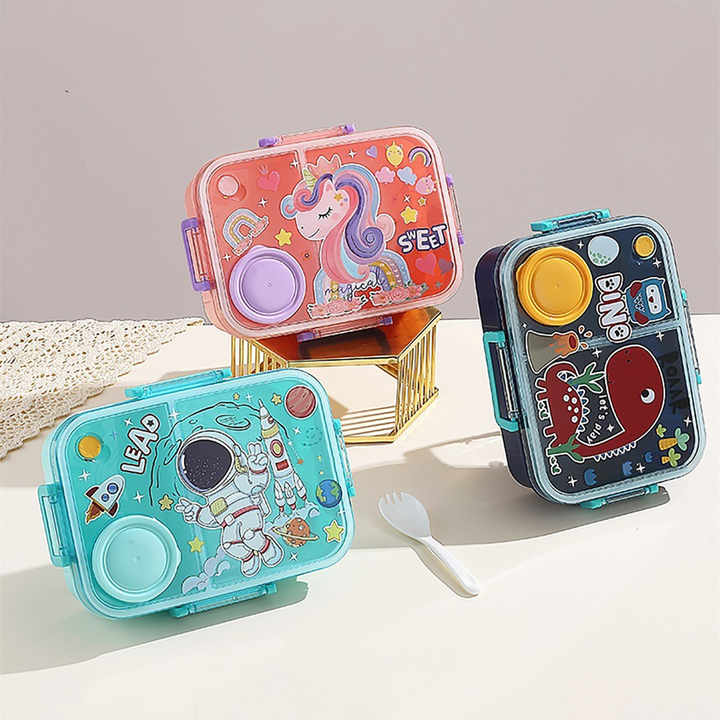 Cutie Bento Box pentru Copii – 1200ml, 3 Compartimente + Recipient Sos 80ml