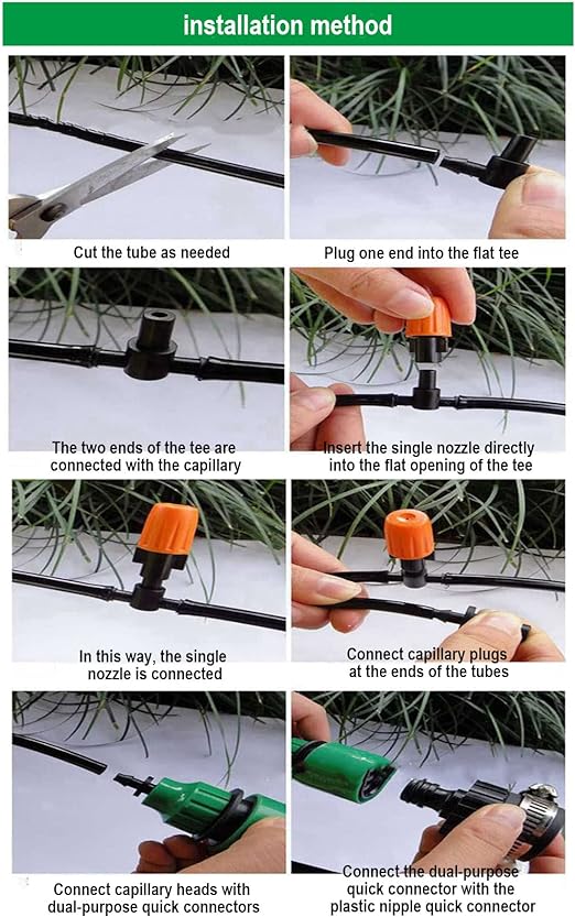 Sistem de Irigare cu Furtun Distribuitor și Duze Reglabile pentru Grădină, Seră, Patio și Gazon