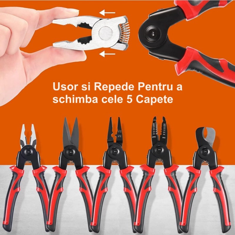 Set Multifuncțional 5 în 1 SJP-8029 – Patent, Dezizolat, Clește, Sertizat, Foarfecă