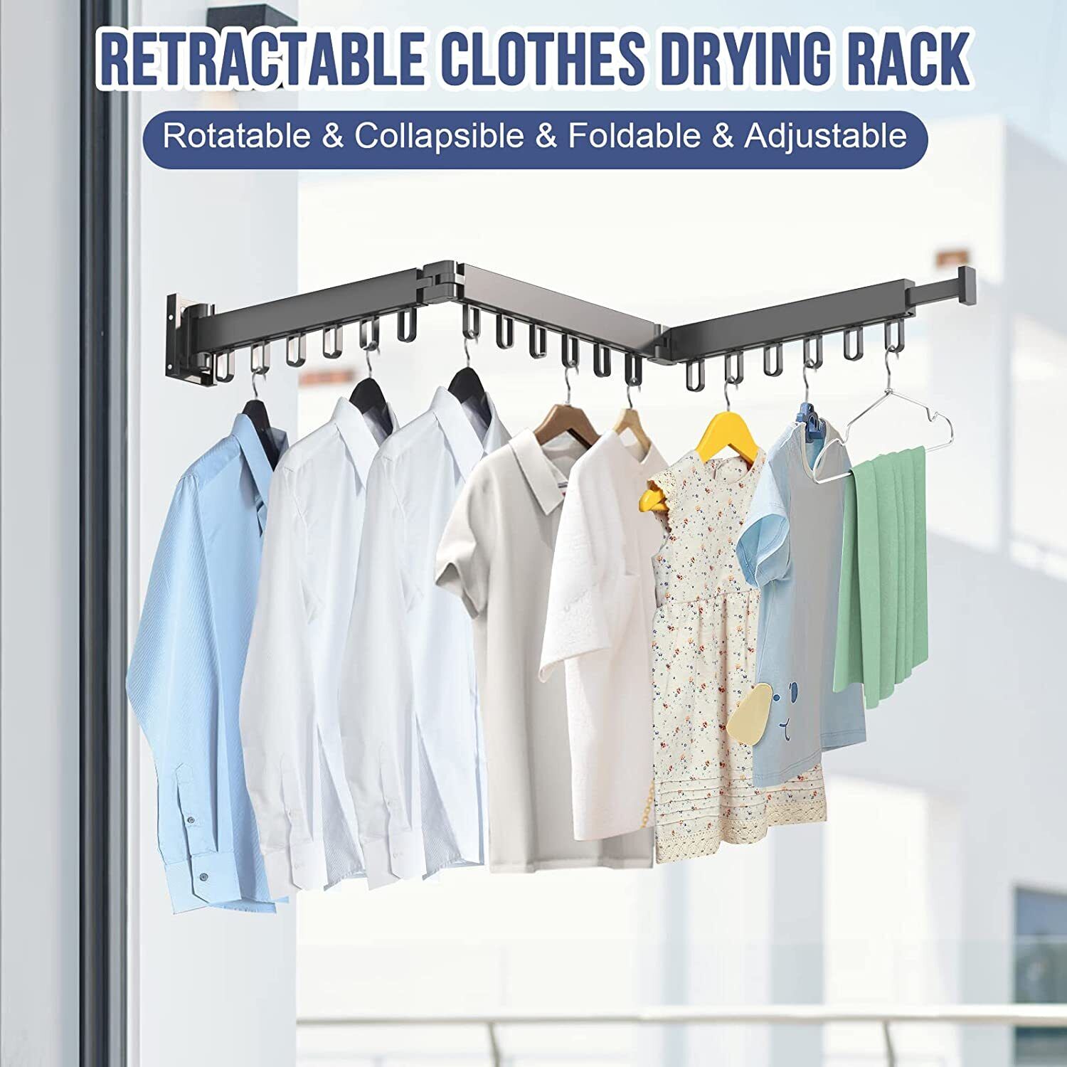 Uscător de Haine Retractabil SHANNA - Montare pe Perete, Suport Rabatabil pentru Rufe