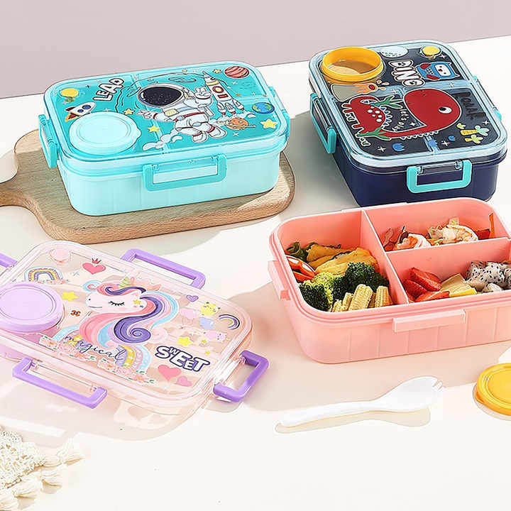 Cutie Bento Box pentru Copii – 1200ml, 3 Compartimente + Recipient Sos 80ml